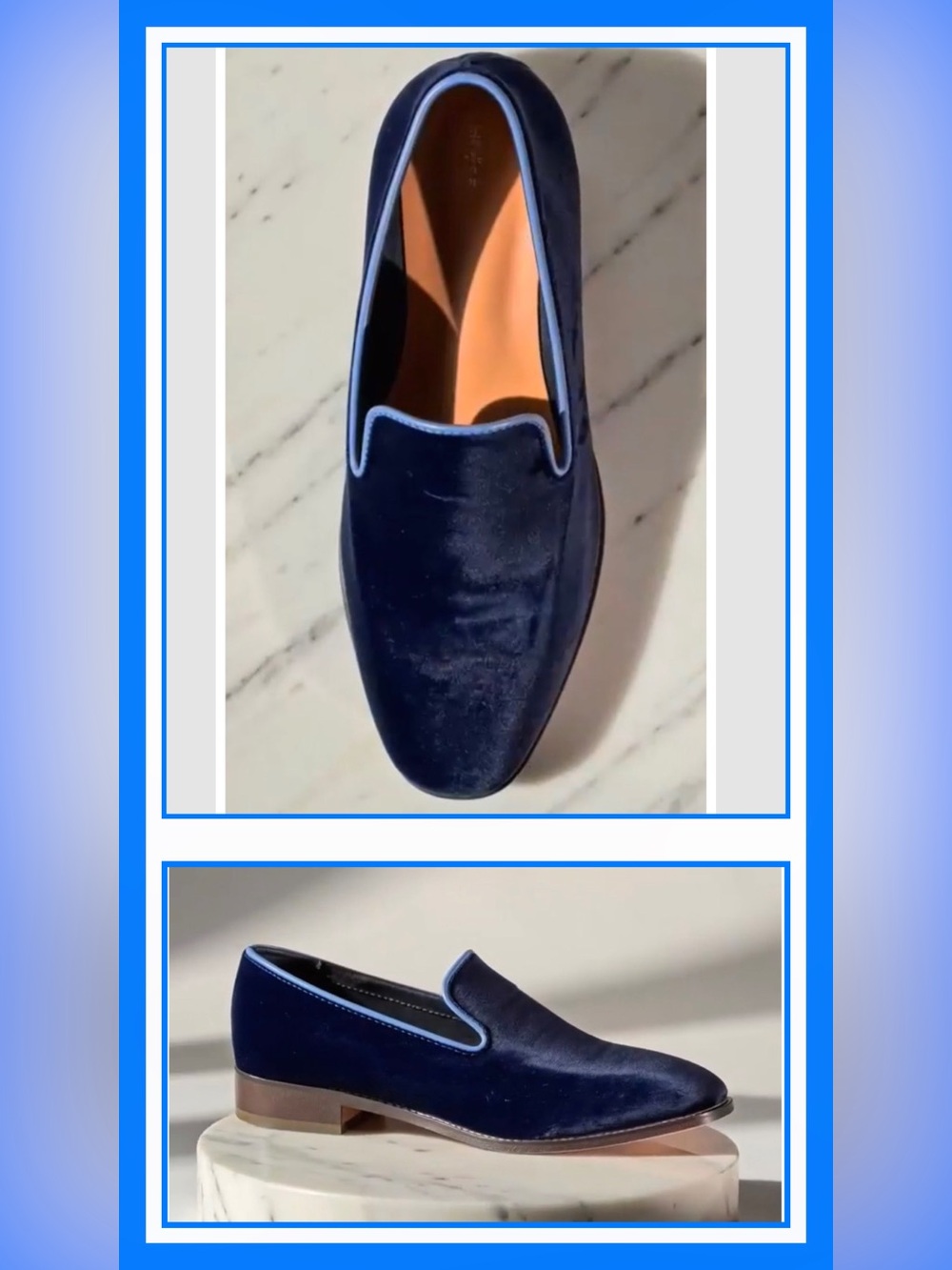 Saks Fifth Avenue Velvet Loafers Made in Italy Navy Blue Size 10M Luxury Slip-On